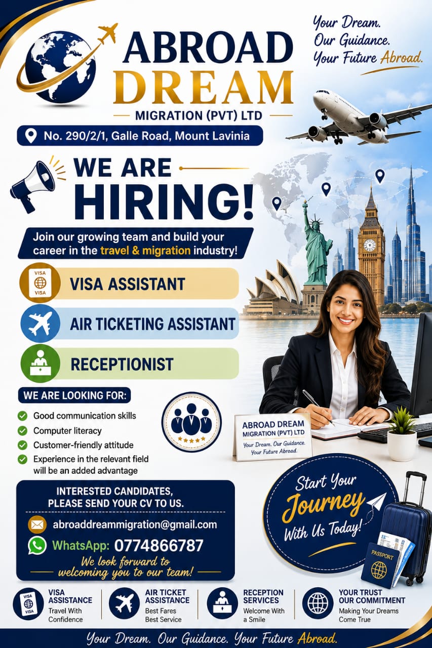 Visa Assistants, Air Ticketing Assistants, and Receptionists.