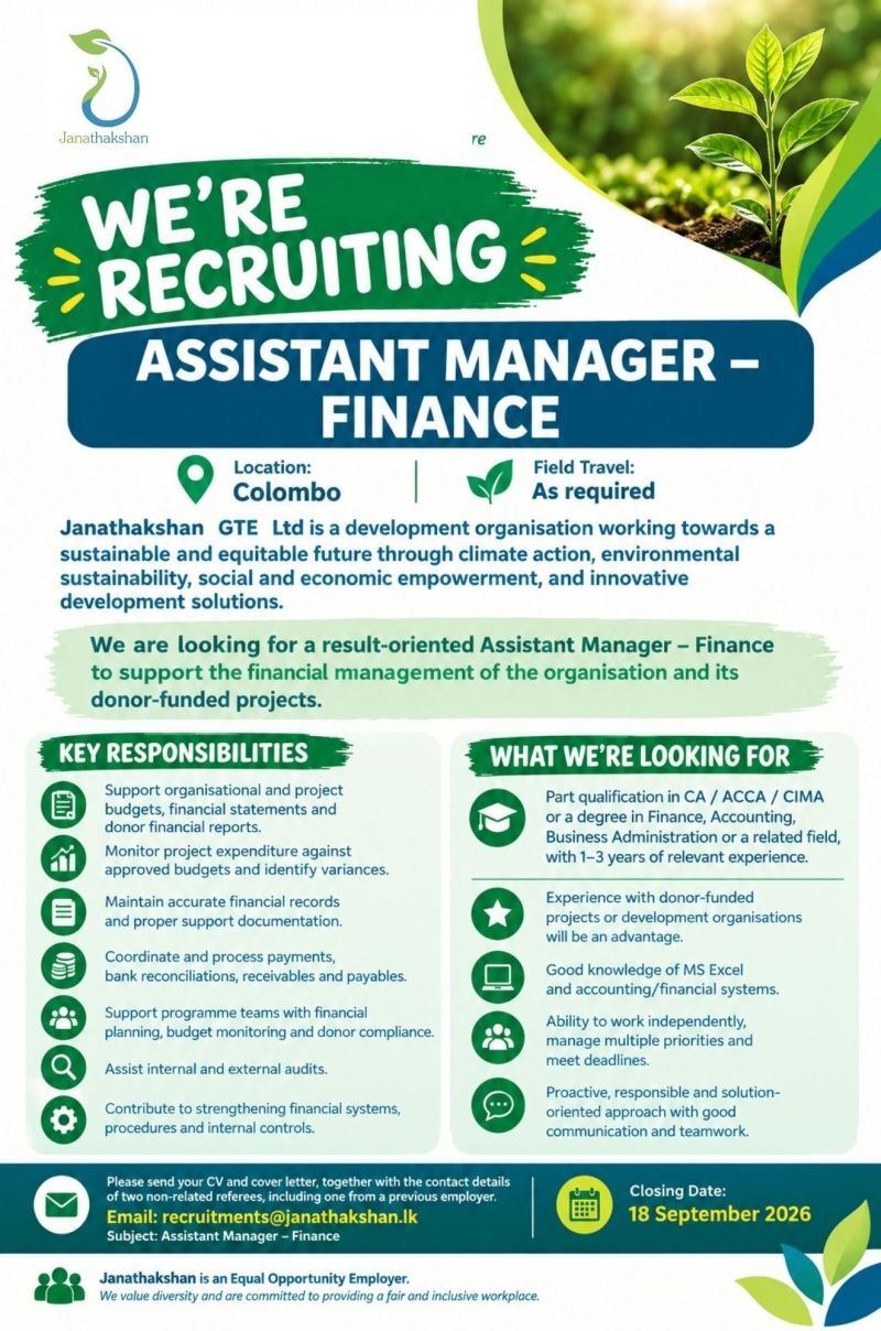 Assistant Manager – Finance