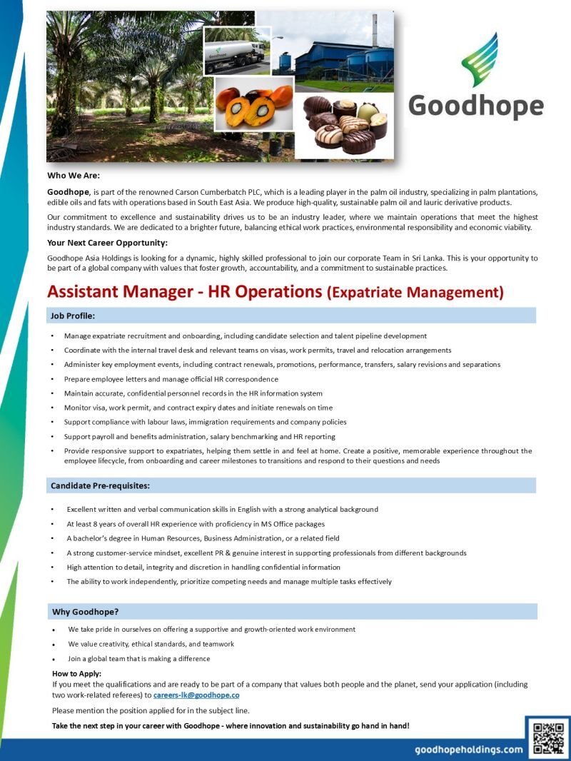 Assistant Manager – HR Operations (Expatriate Management)